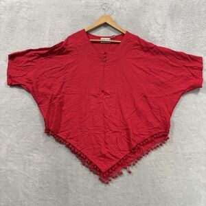 Silverstream Poncho Top Women's Large One Size Pocket Bon Bon Trim Hem Red